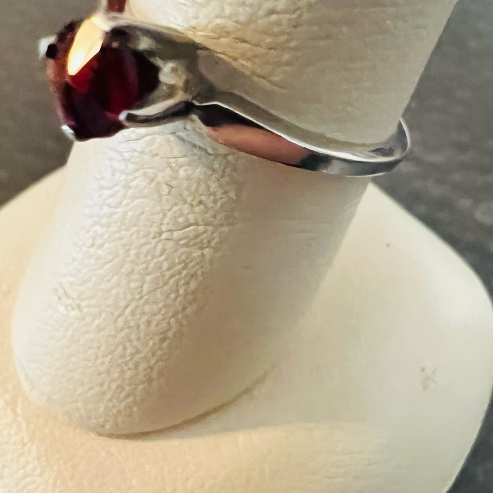 Sterling Silver Garnet Round Solitaire Ring - Deep Red - Picture 2 of 7